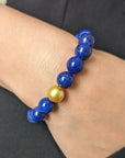 10-11mm Golden South Sea Pearl Lapis Lazuli Stretch Bracelet - Marina Korneev Fine Pearls