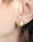 10 - 11mm Golden South Sea Pearl Stud Earrings - Marina Korneev