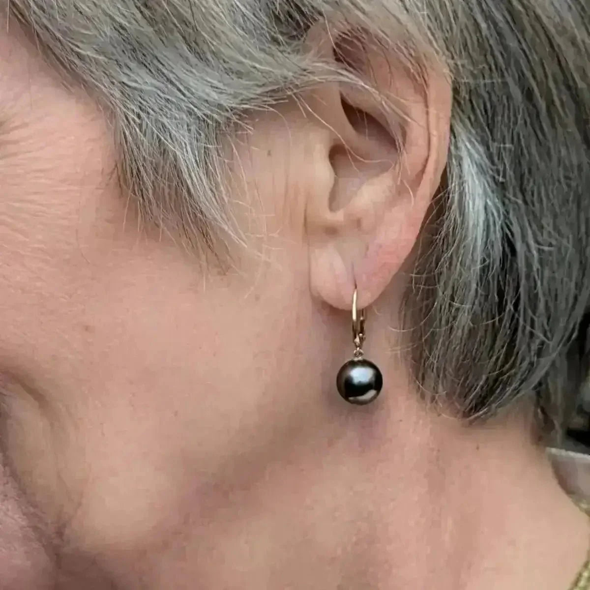 10 - 11mm Tahitian Pearl Dangle Lever - Back Earrings - Marina Korneev