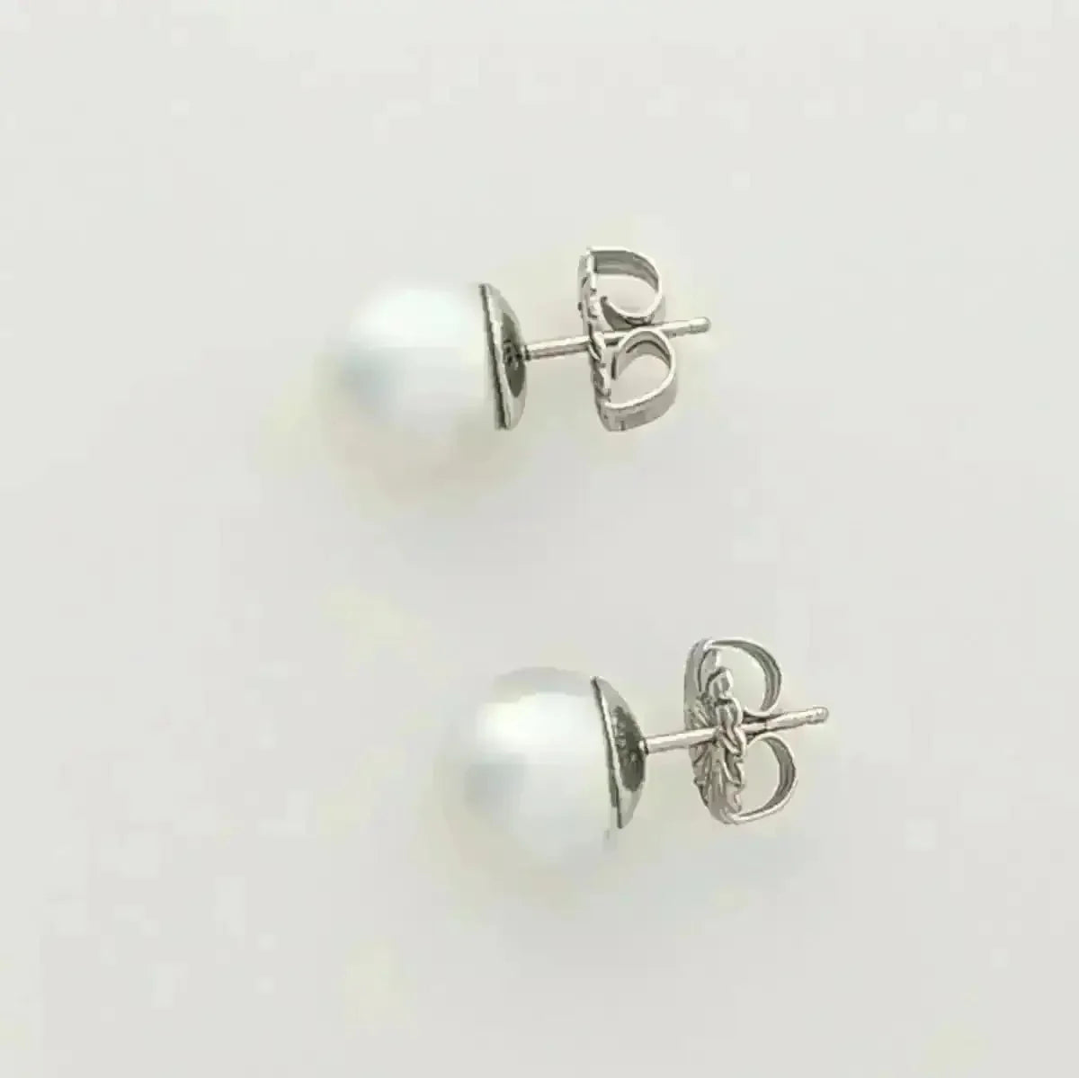 10 - 11mm White South Sea Pearl Stud Earrings White Gold - Marina Korneev