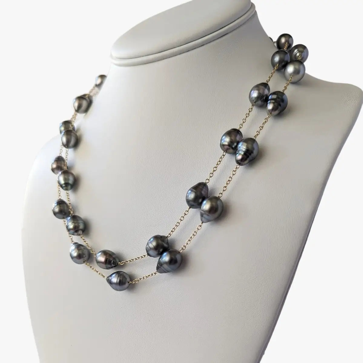 10-12mm Semi-Baroque Tahitian Pearl Station Long Necklace - Marina Korneev Fine Pearls