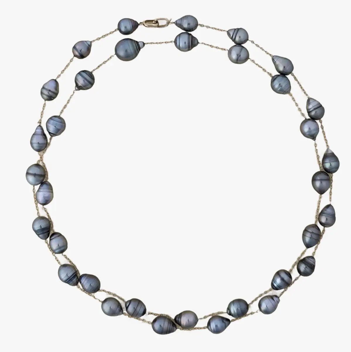 10 - 12mm Semi - Baroque Tahitian Pearl Station Long Necklace - Marina Korneev