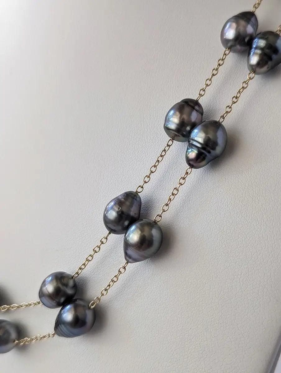 10-12mm Semi-Baroque Tahitian Pearl Station Long Necklace - Marina Korneev Fine Pearls