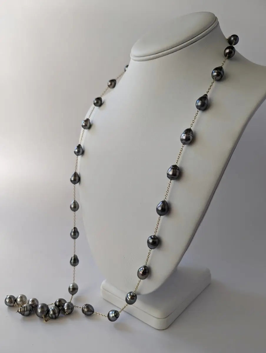 10-12mm Semi-Baroque Tahitian Pearl Station Long Necklace - Marina Korneev Fine Pearls