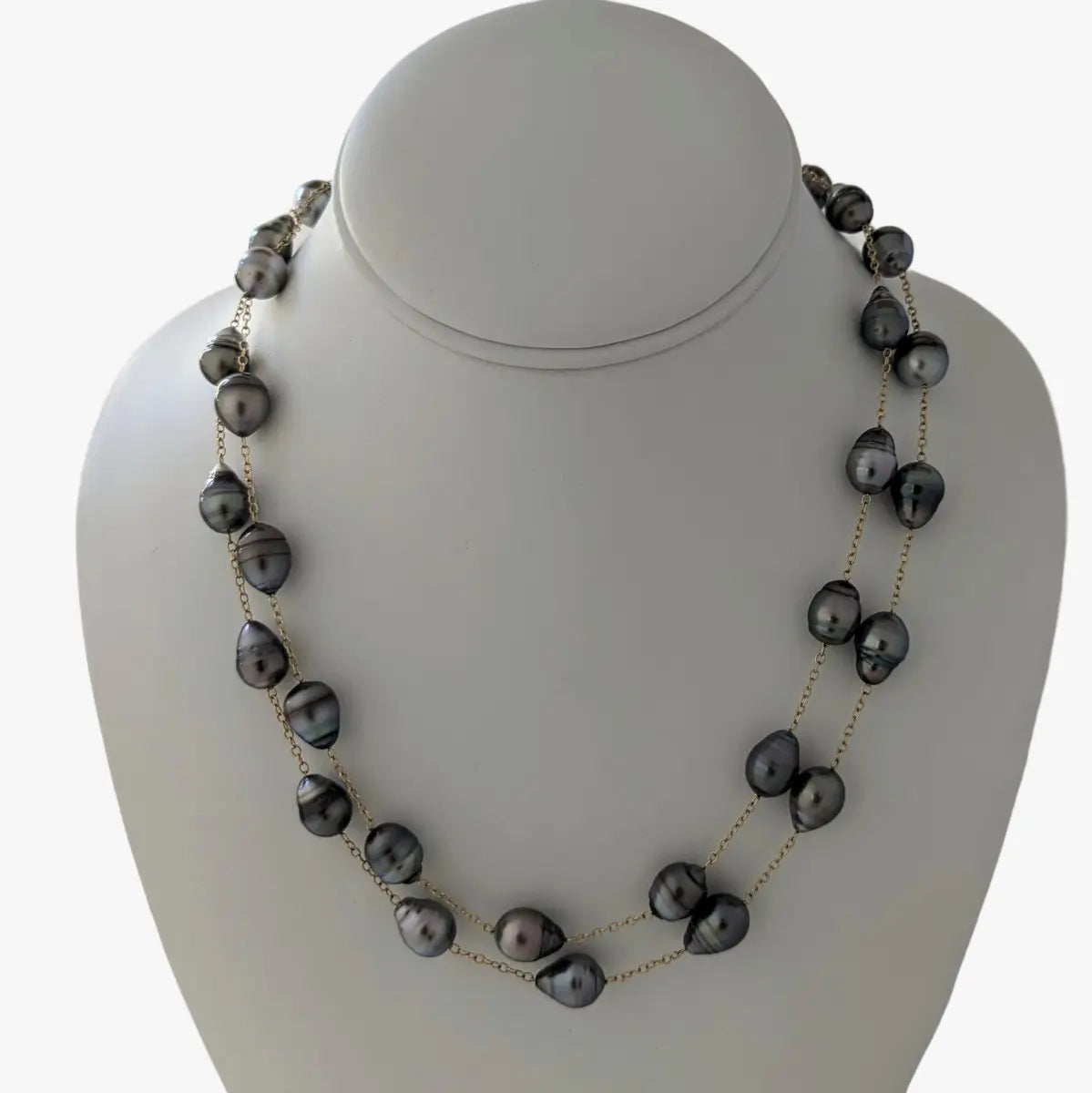 10-12mm Semi-Baroque Tahitian Pearl Station Long Necklace - Marina Korneev Fine Pearls