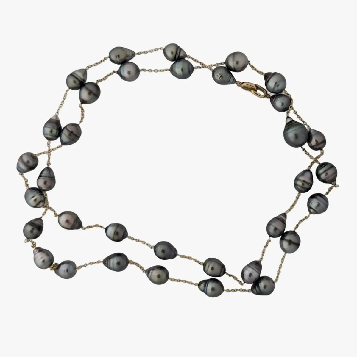 10-12mm Semi-Baroque Tahitian Pearl Station Long Necklace - Marina Korneev Fine Pearls