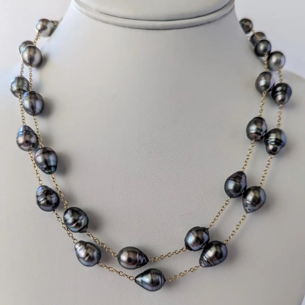 10-12mm Semi-Baroque Tahitian Pearl Station Long Necklace