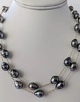10-12mm Semi-Baroque Tahitian Pearl Station Long Necklace