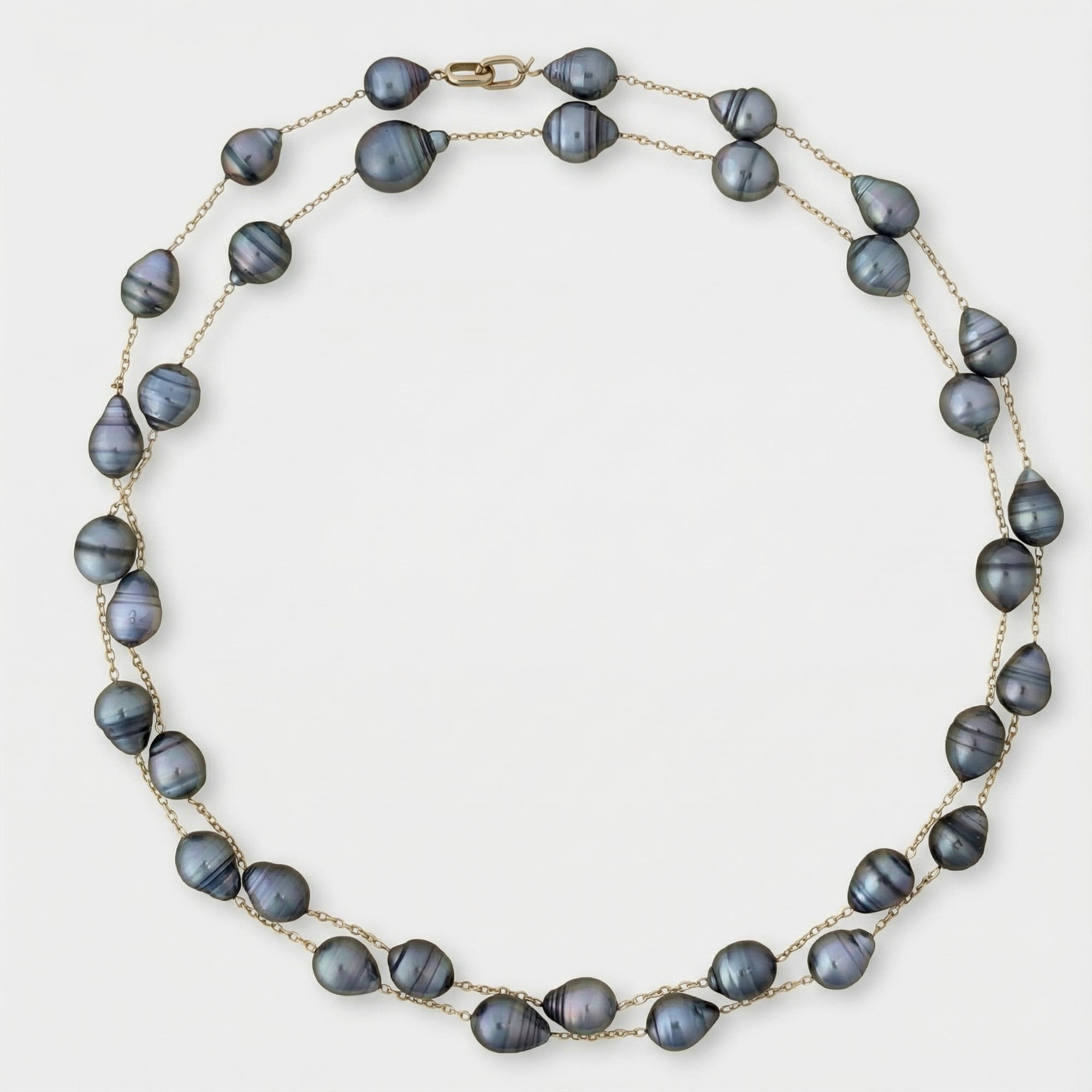 10 - 12mm Semi - Baroque Tahitian Pearl Station Long Necklace Elegant Necklaces by Marina Korneev