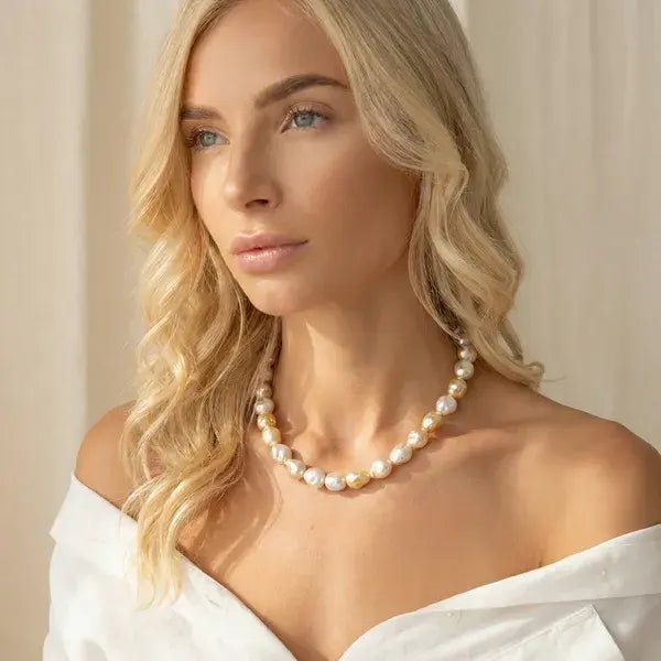 10 - 14mm Golden South Sea Pearl Baroque Necklace Elegant Strands by Marina Korneev