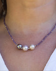 10.5-11.0mm Edison Freshwater Pearls with Amethyst Beads Necklace - Marina Pearls