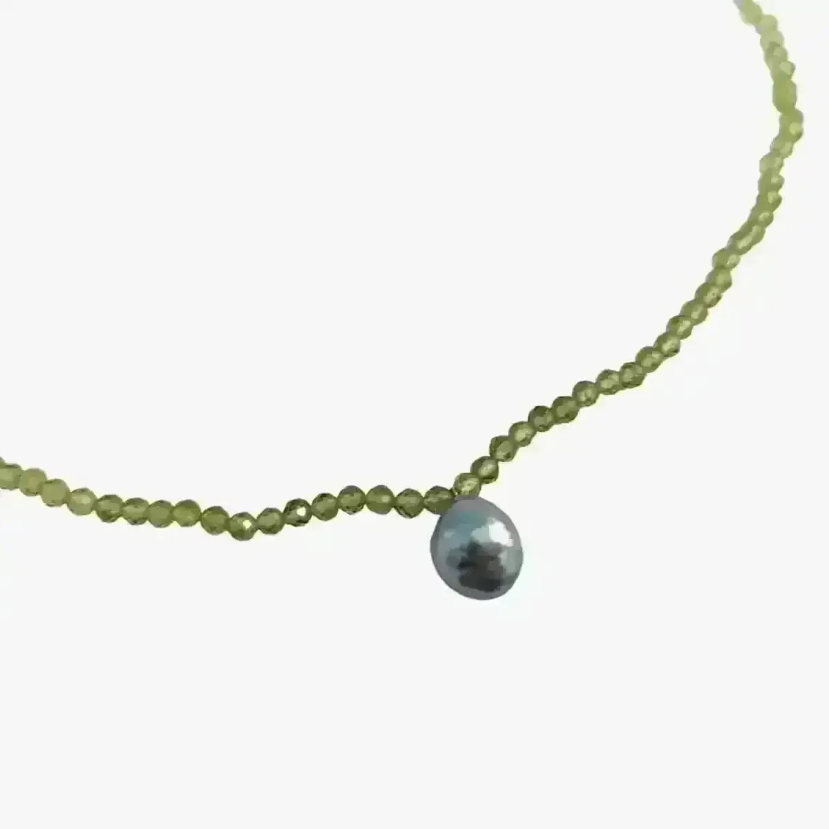 10.0 - 10.5mm Blue Baroque Akoya Pearl and Peridot Necklace - Marina Korneev