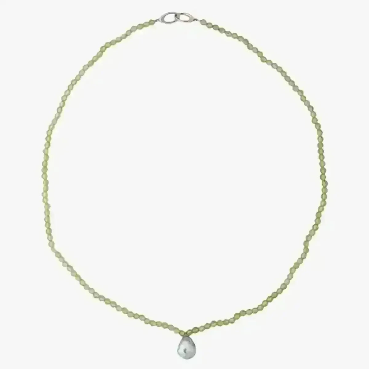 10.0 - 10.5mm Blue Baroque Akoya Pearl and Peridot Necklace - Marina Korneev