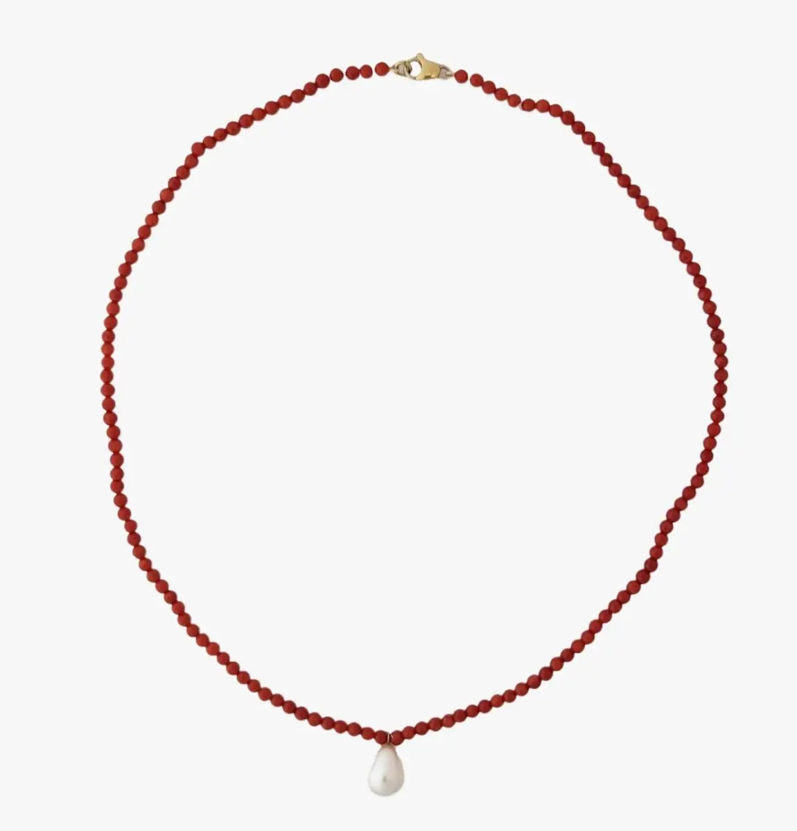 10mm White Freshwater Pearl & Mediterranean Red Coral Necklace - Marina Korneev Fine Pearls