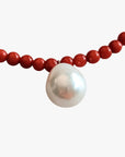 10mm White Freshwater Pearl & Mediterranean Red Coral Necklace - Marina Korneev Fine Pearls