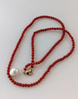 10mm White Freshwater Pearl & Mediterranean Red Coral Necklace - Marina Korneev Fine Pearls