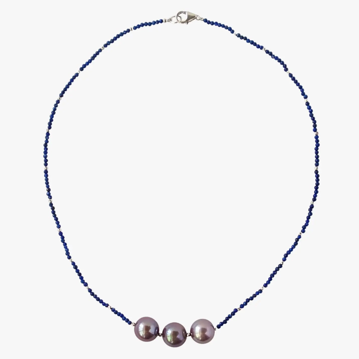 11.0-11.5mm Freshwater Pearl and Lapis Lazuli Necklace - Marina Pearls