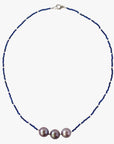 11.0-11.5mm Freshwater Pearl and Lapis Lazuli Necklace - Marina Pearls