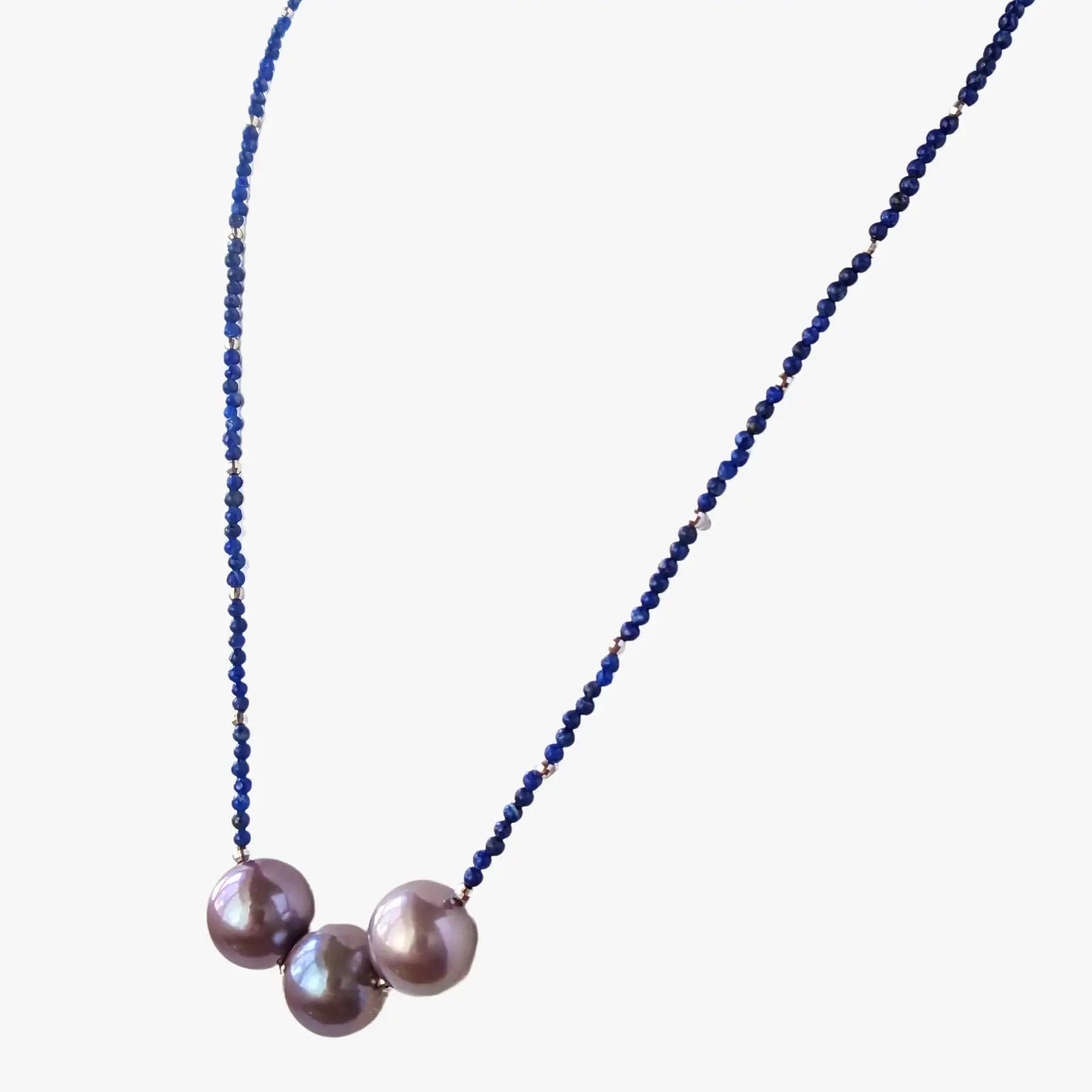 11.0-11.5mm Freshwater Pearl and Lapis Lazuli Necklace - Marina Pearls