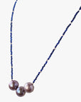 11.0-11.5mm Freshwater Pearl and Lapis Lazuli Necklace - Marina Pearls