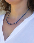 11.0-11.5mm Freshwater Pearl and Lapis Lazuli Necklace - Marina Pearls