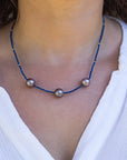 11.0-11.5mm Freshwater Pearl and Lapis Lazuli Necklace - Marina Pearls