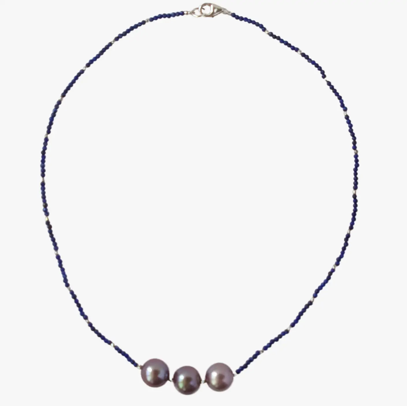 11.0-11.5mm Freshwater Pearl and Lapis Lazuli Necklace - Marina Pearls