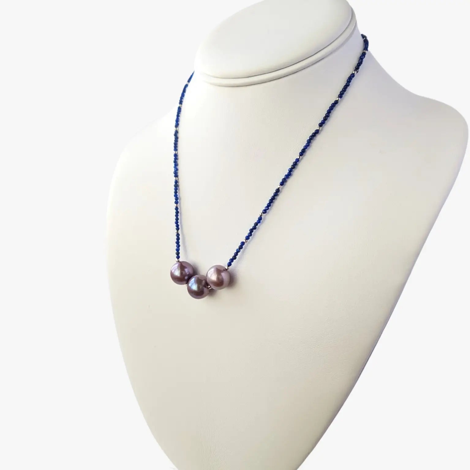 11.0-11.5mm Freshwater Pearl and Lapis Lazuli Necklace - Marina Pearls