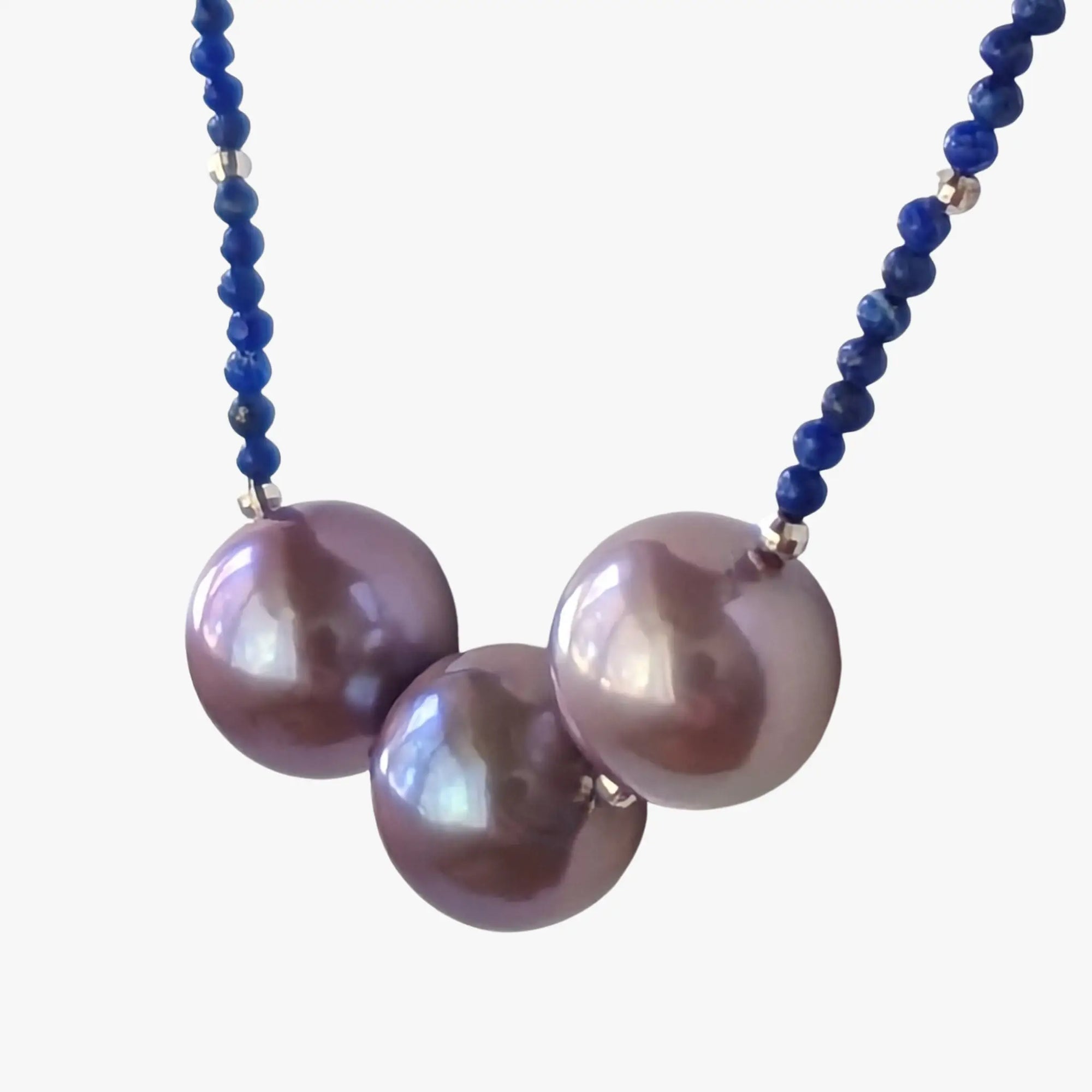 11.0-11.5mm Freshwater Pearl and Lapis Lazuli Necklace - Marina Pearls