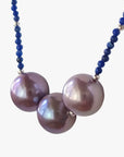 11.0-11.5mm Freshwater Pearl and Lapis Lazuli Necklace - Marina Pearls