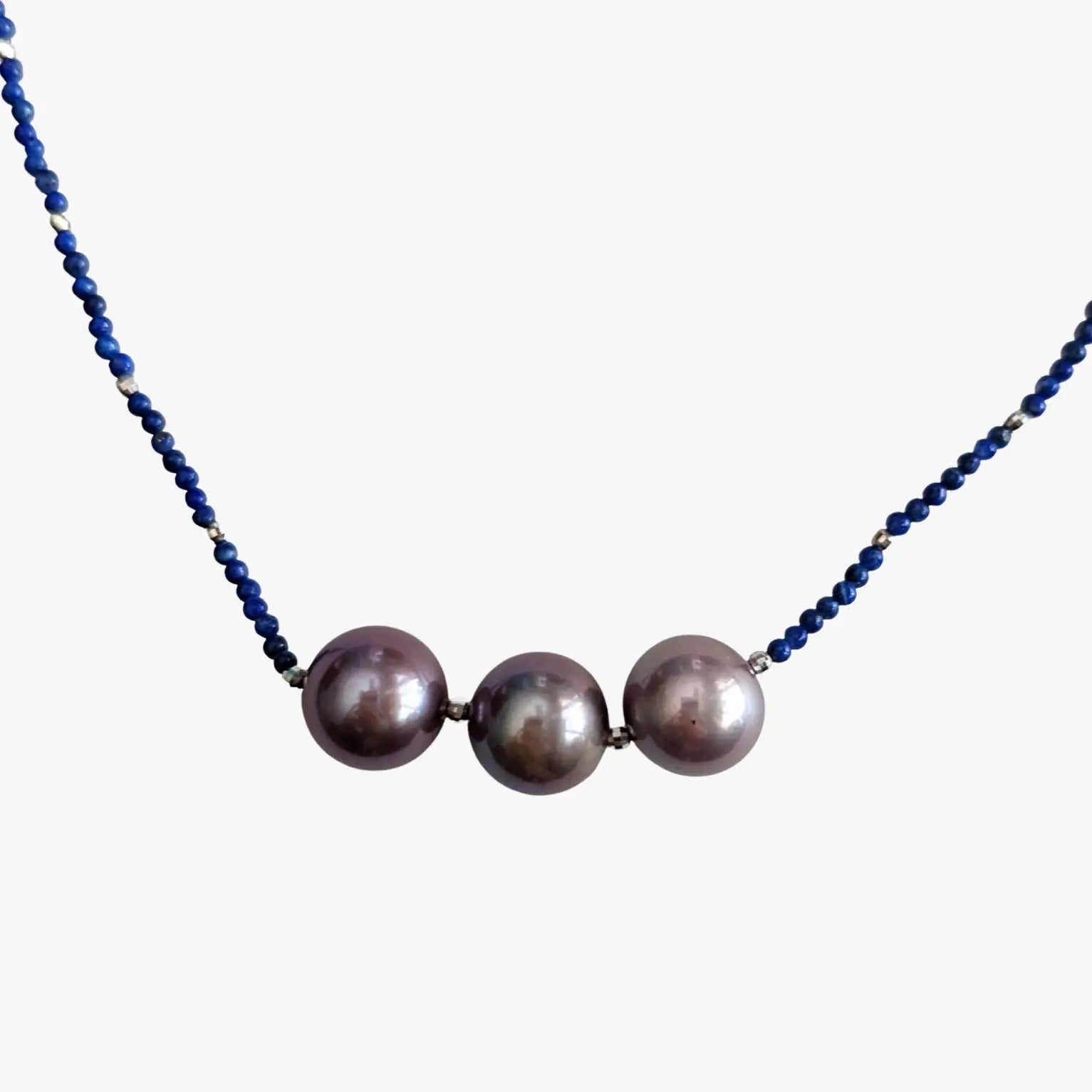 11.0-11.5mm Freshwater Pearl and Lapis Lazuli Necklace - Marina Pearls