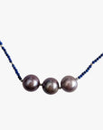 11.0-11.5mm Freshwater Pearl and Lapis Lazuli Necklace - Marina Pearls