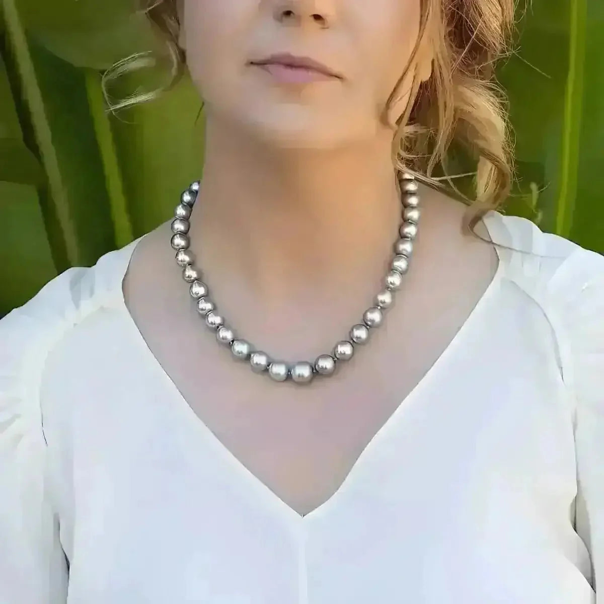 11 - 12mm AMAZING Silver Tahitian Pearl Necklace - Marina Korneev