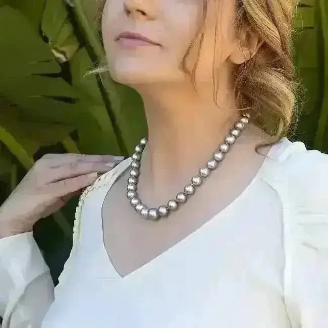 11 - 12mm AMAZING Silver Tahitian Pearl Necklace - Marina Korneev