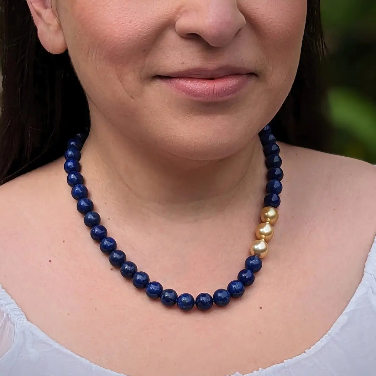 11-12mm Golden South Sea Pearl and Lapis Lazuli Necklace - Marina Korneev Fine Pearls