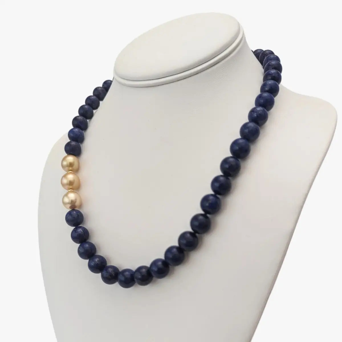 11-12mm Golden South Sea Pearl and Lapis Lazuli Necklace - Marina Korneev Fine Pearls