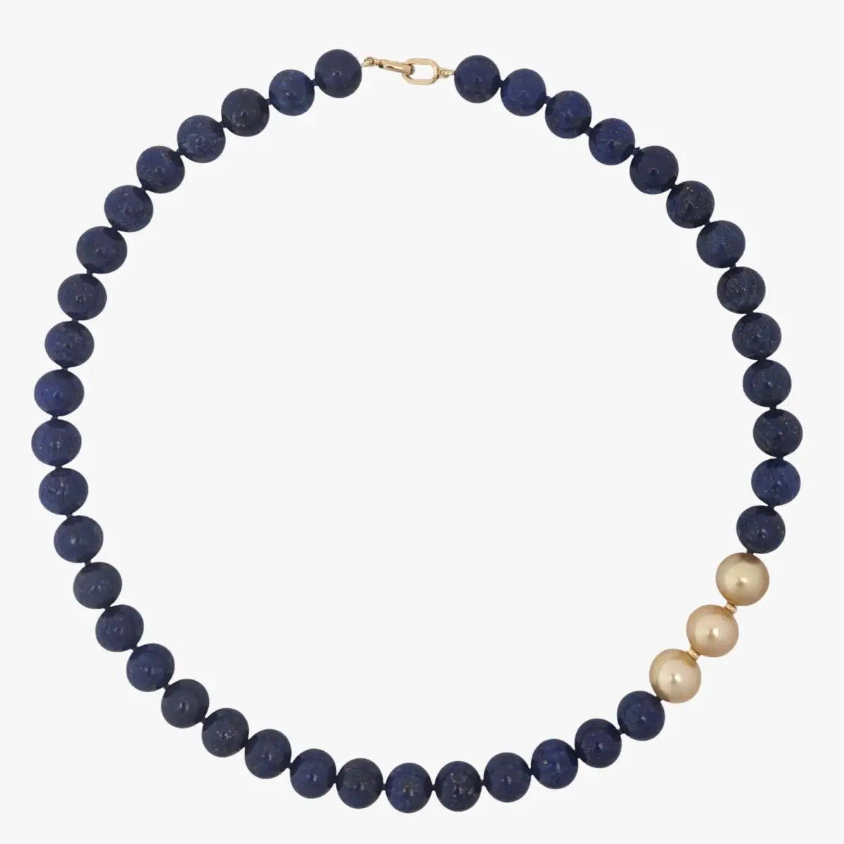 11-12mm Golden South Sea Pearl and Lapis Lazuli Necklace - Marina Korneev Fine Pearls