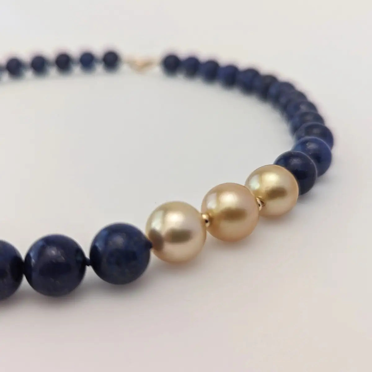 11-12mm Golden South Sea Pearl and Lapis Lazuli Necklace - Marina Korneev Fine Pearls