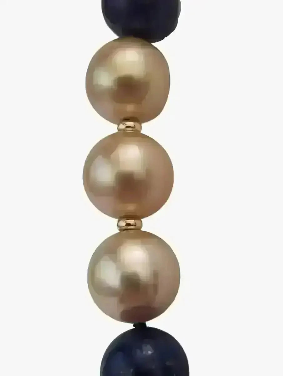 11 - 12mm Golden South Sea Pearl and Lapis Lazuli Necklace - Marina Korneev