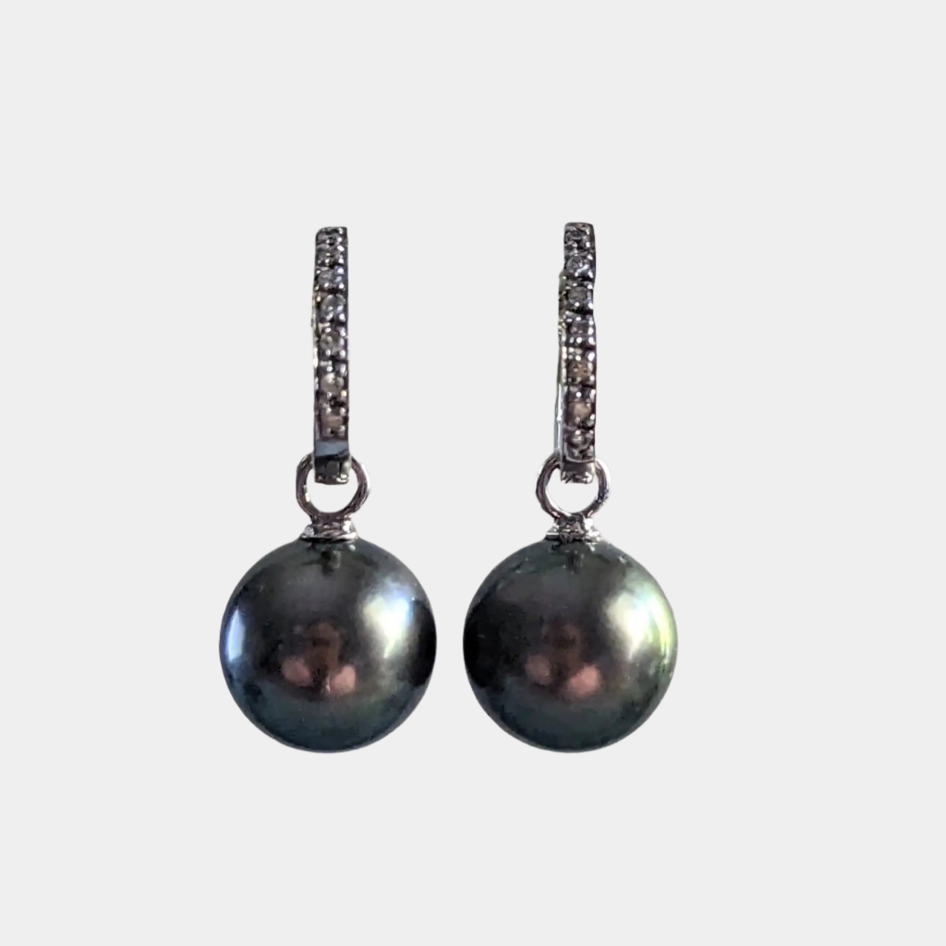 11-12mm Tahitian Pearl 14WG w/Diamonds Convertible Huggees Earrings - Marina Pearls