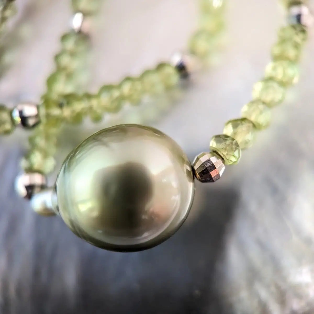 11-12mm Tahitian Pearl and Peridot Beads Necklace - Marina Korneev Fine Pearls