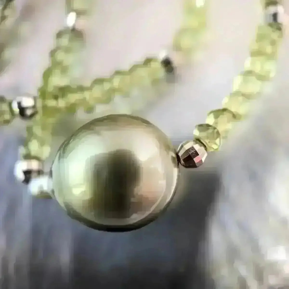 11 - 12mm Tahitian Pearl and Peridot Beads Necklace - Marina Korneev