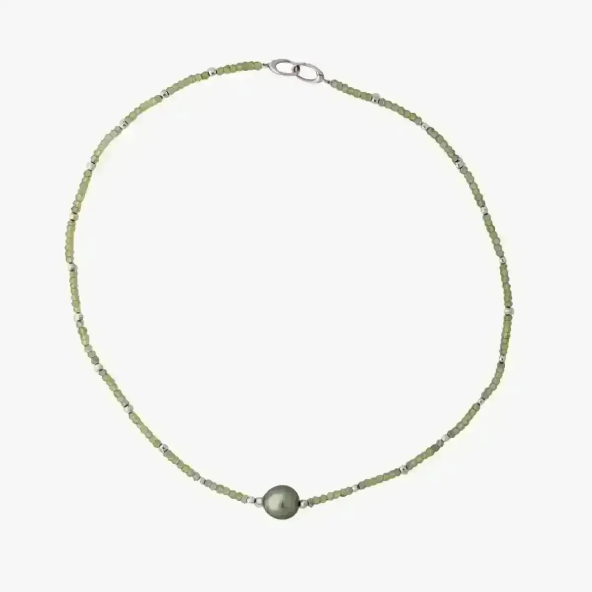 11 - 12mm Tahitian Pearl and Peridot Beads Necklace - Marina Korneev