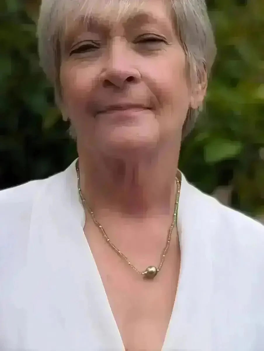 11 - 12mm Tahitian Pearl and Peridot Beads Necklace - Marina Korneev