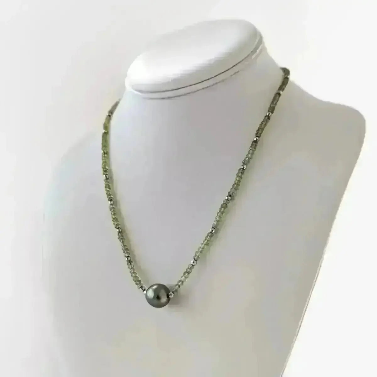 11 - 12mm Tahitian Pearl and Peridot Beads Necklace - Marina Korneev