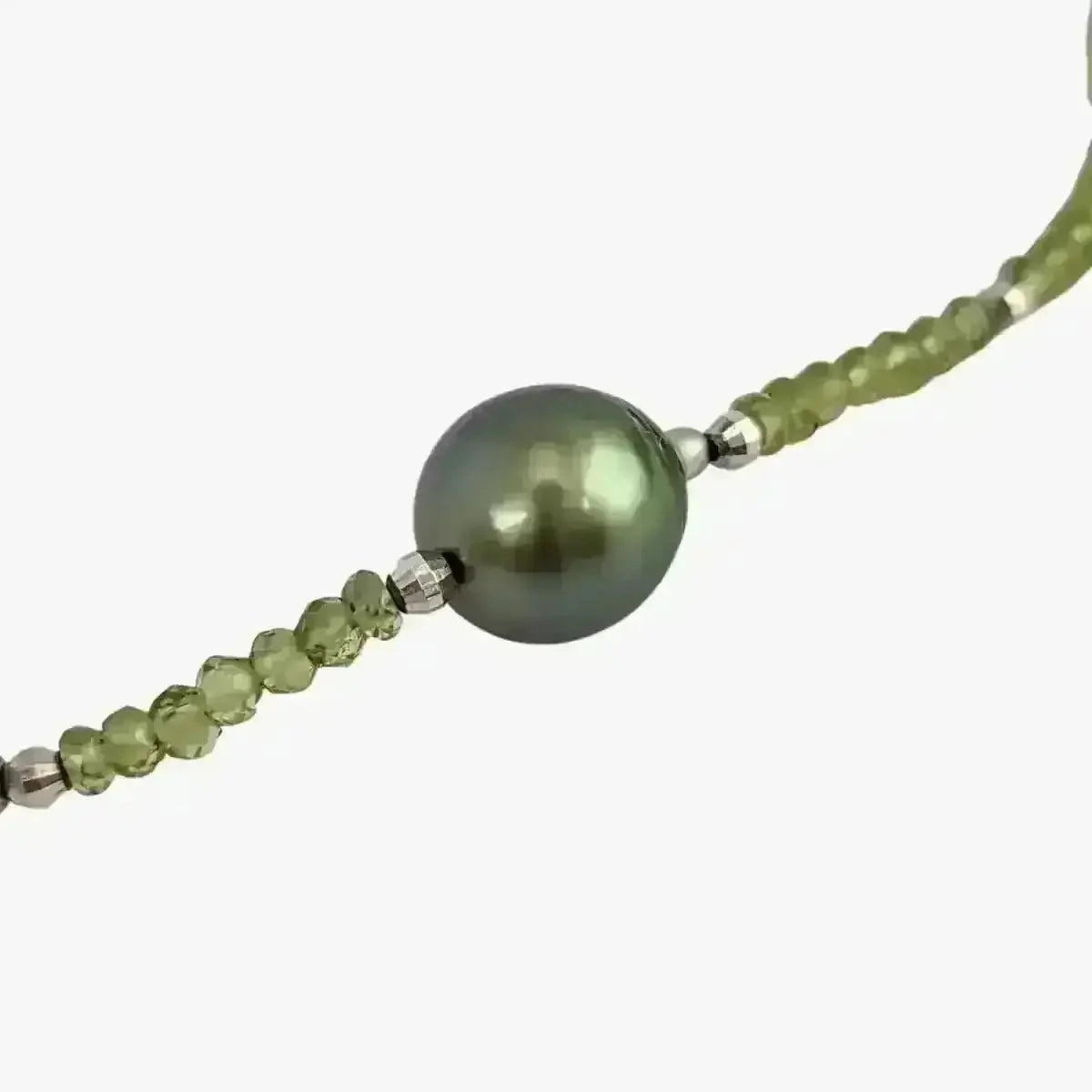 11 - 12mm Tahitian Pearl and Peridot Beads Necklace - Marina Korneev