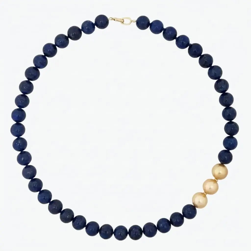 11 - 12mm Golden South Sea Pearl and Lapis Lazuli Necklace Elegant Necklaces by Marina Korneev