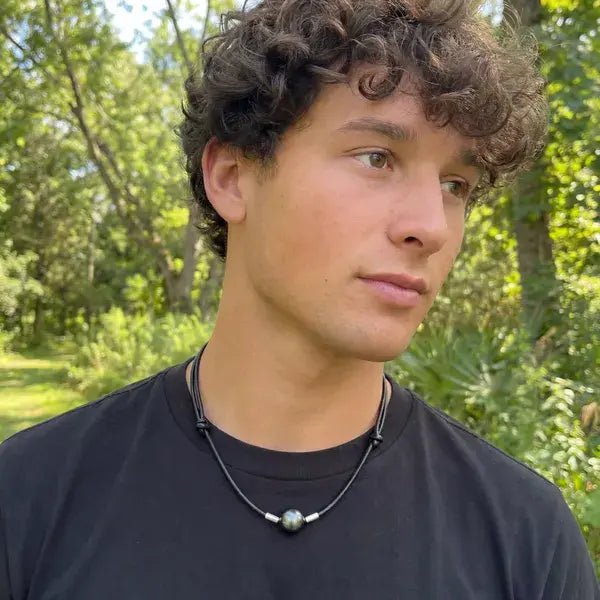 11 - 12mm Tahitian Pearl and Leather Cord Adjustable Necklace Elegant Necklaces by Marina Korneev