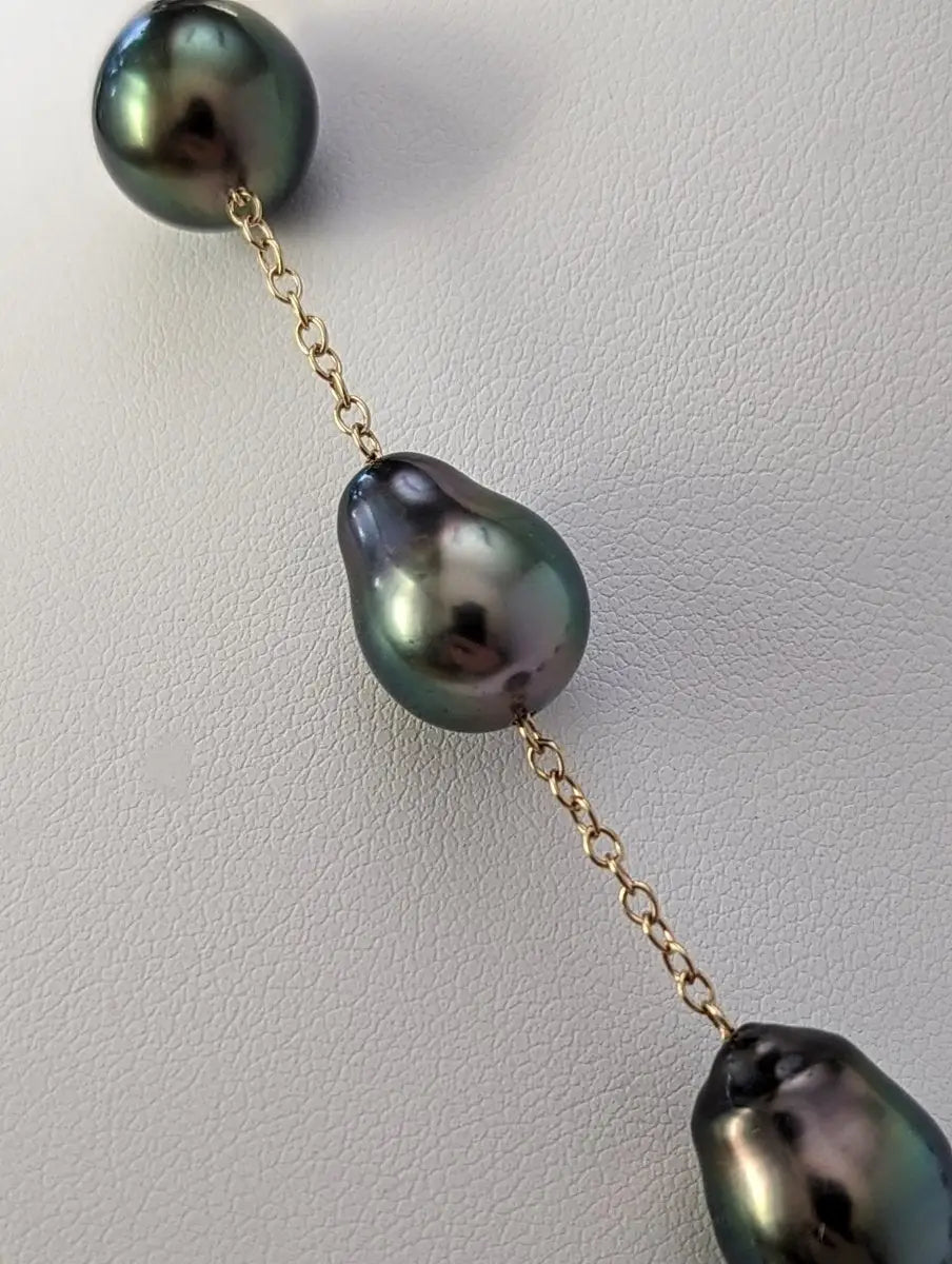 11-13mm Drops Tahitian Pearl Station Necklace - Marina Korneev Fine Pearls