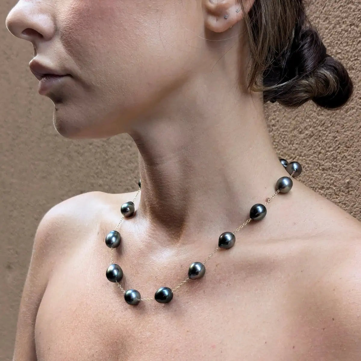 11 - 13mm Drops Tahitian Pearl Station Necklace - Marina Korneev